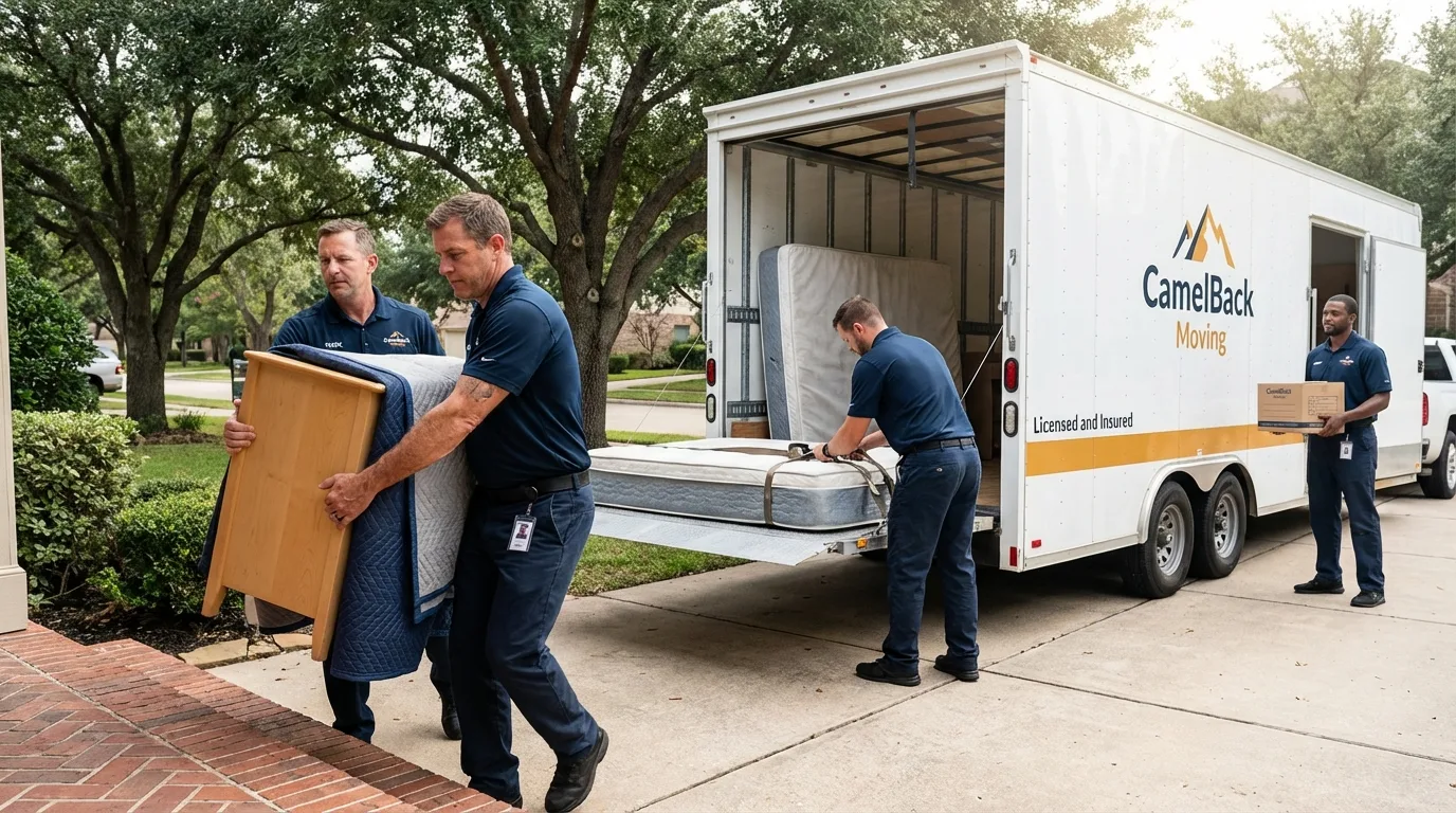 Crew loading residential truck for cross-state move from Harwich Port, MA