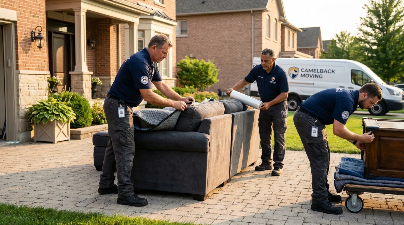 Large estate moving crew wrapping furniture in Harwich Port, MA