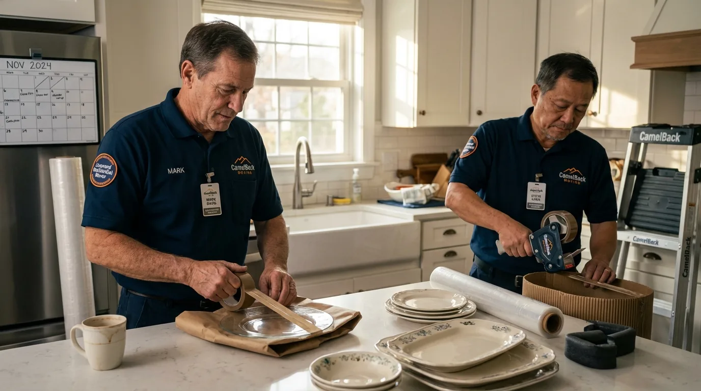 Professional crew packing kitchen dishware in Harwich Port, MA